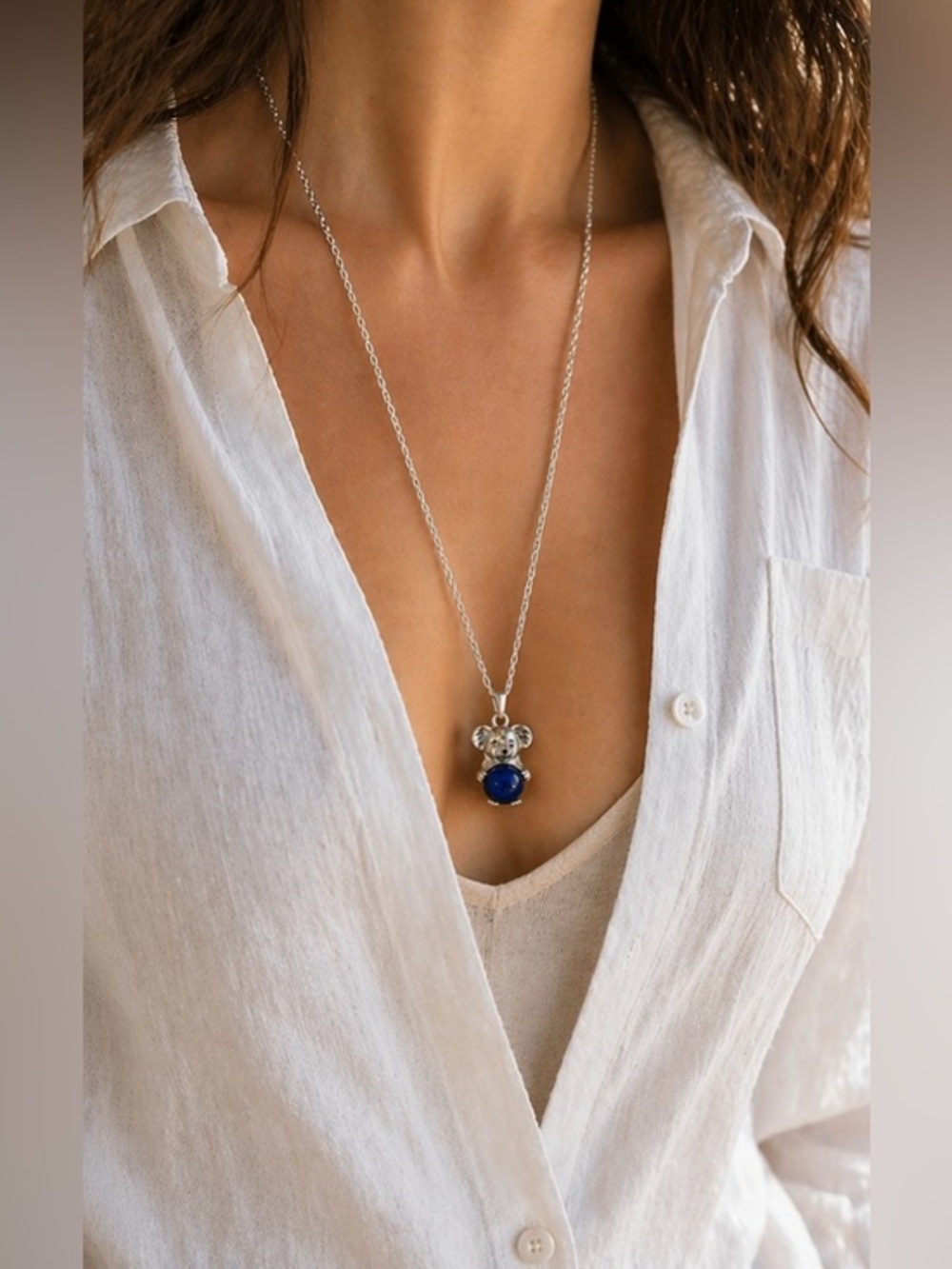 ✨ Sterling Silver Koala Necklace with Blue Stone Accent 💙🐨